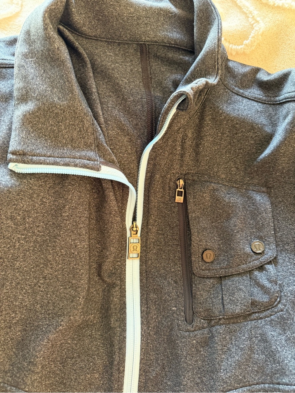 lululemon athletica Men's Gray Jacket with Light Blue Zipper - Picture 3 of 3